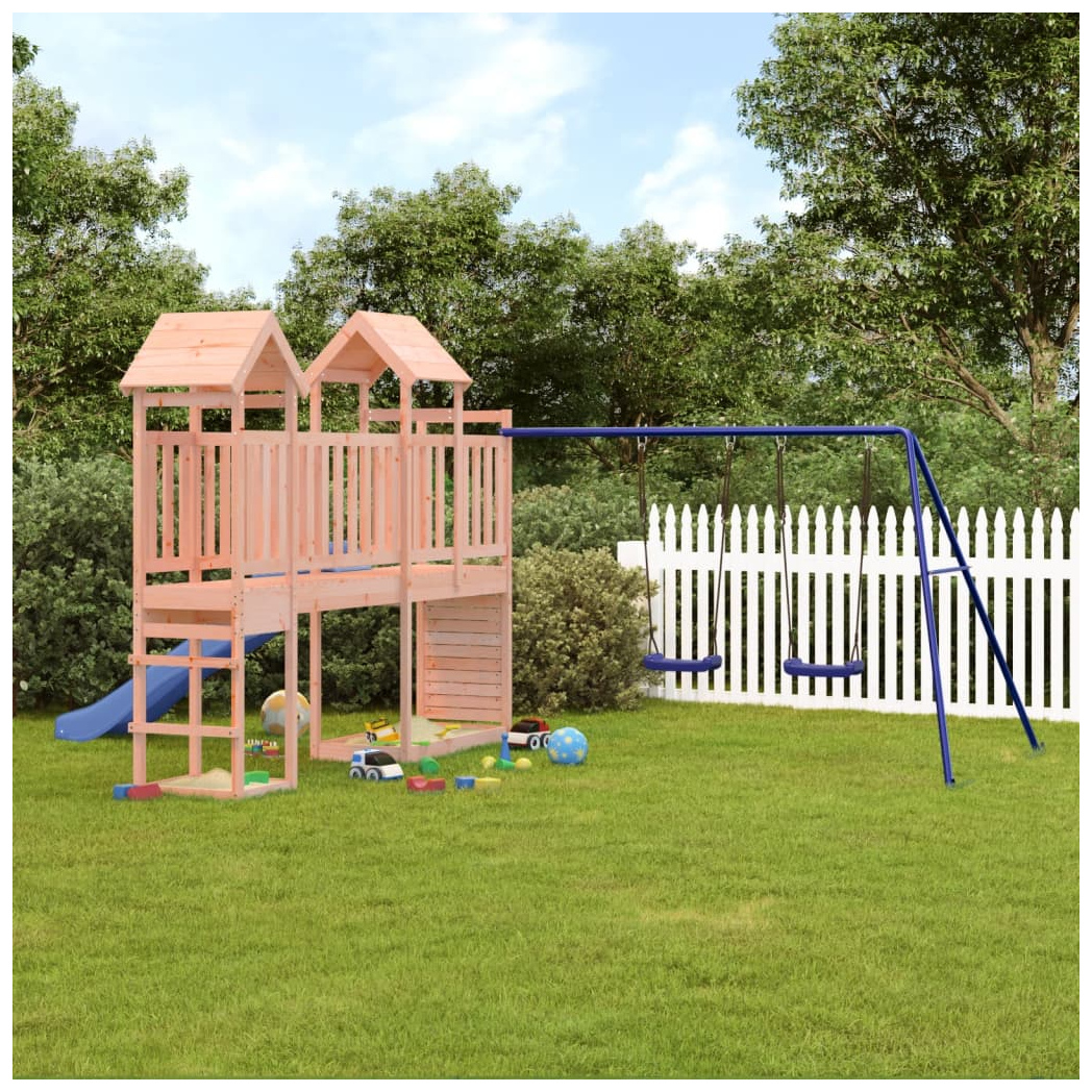 Playhouse with Slide Swings Rockwall Solid Wood Douglas