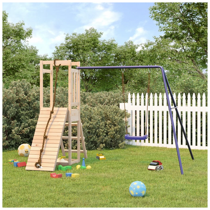 Playhouse with Swing Climbing Wall Solid Wood Pine