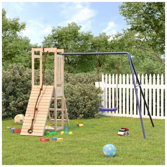 Playhouse with Swing Climbing Wall Solid Wood Pine
