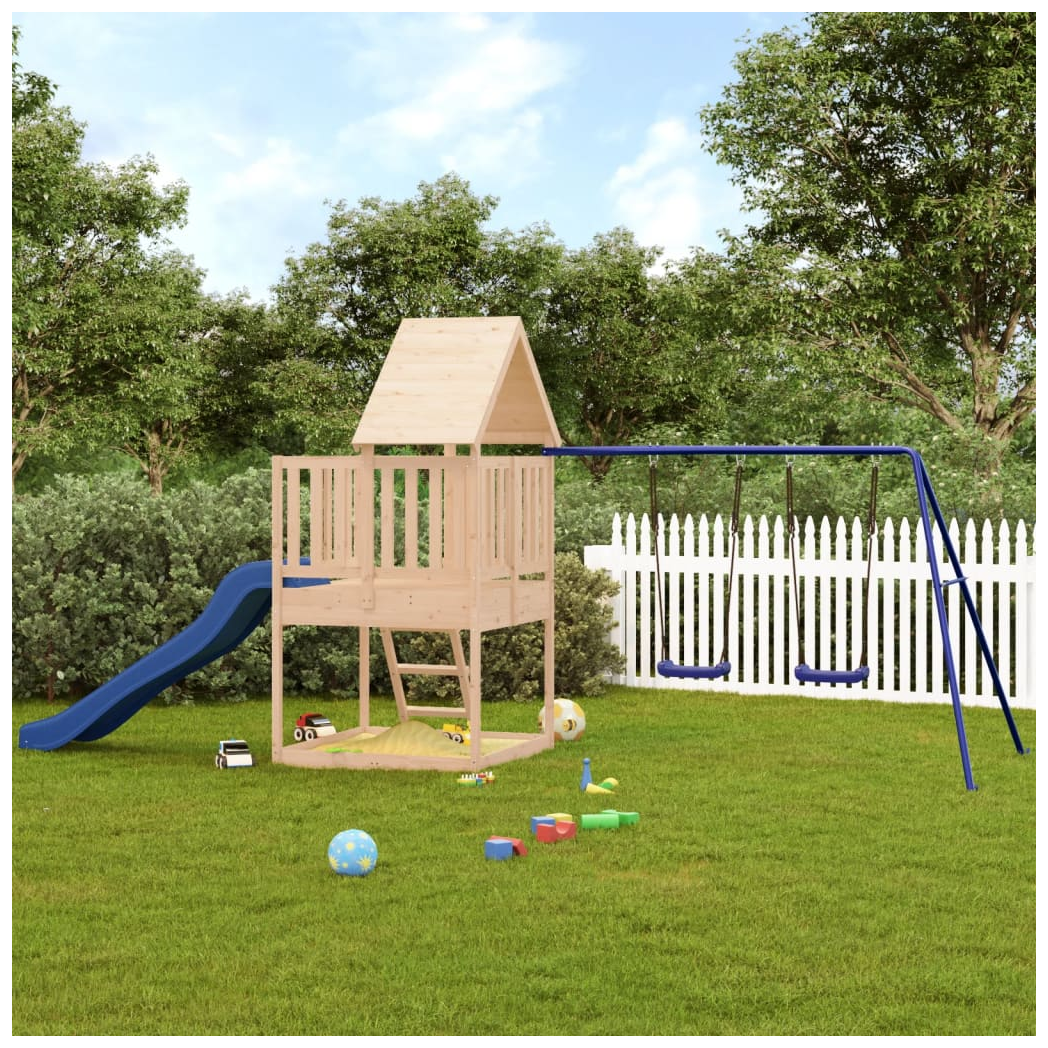Playhouse with Slide Ladder Swings Solid Wood Pine