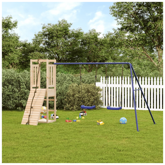 Playhouse with Climbing Wall Swings Solid Wood Pine