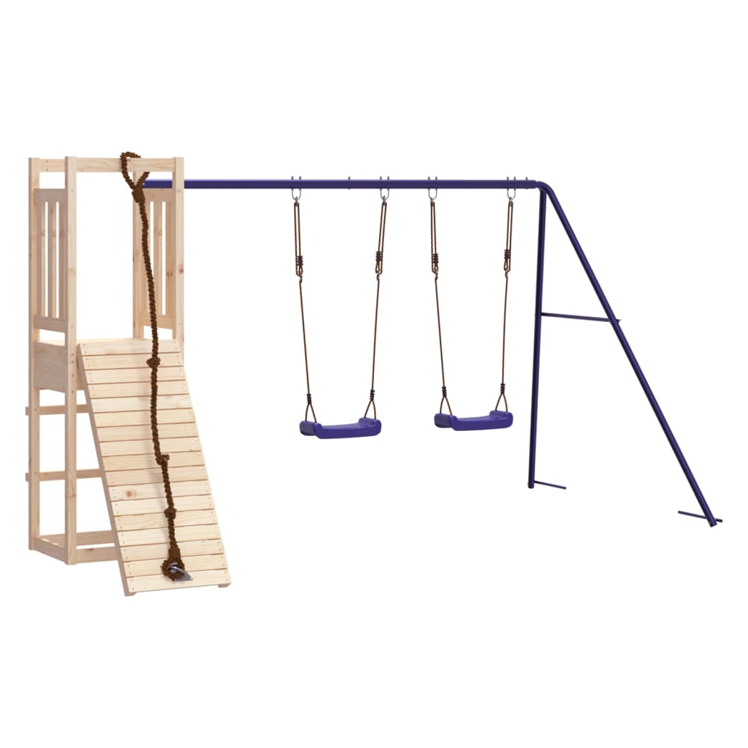 Playhouse with Climbing Wall Swings Solid Wood Pine