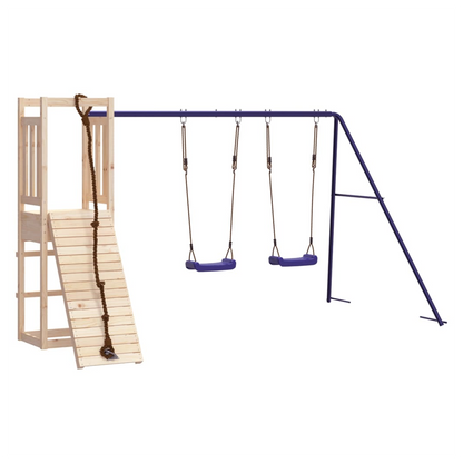 Playhouse with Climbing Wall Swings Solid Wood Pine