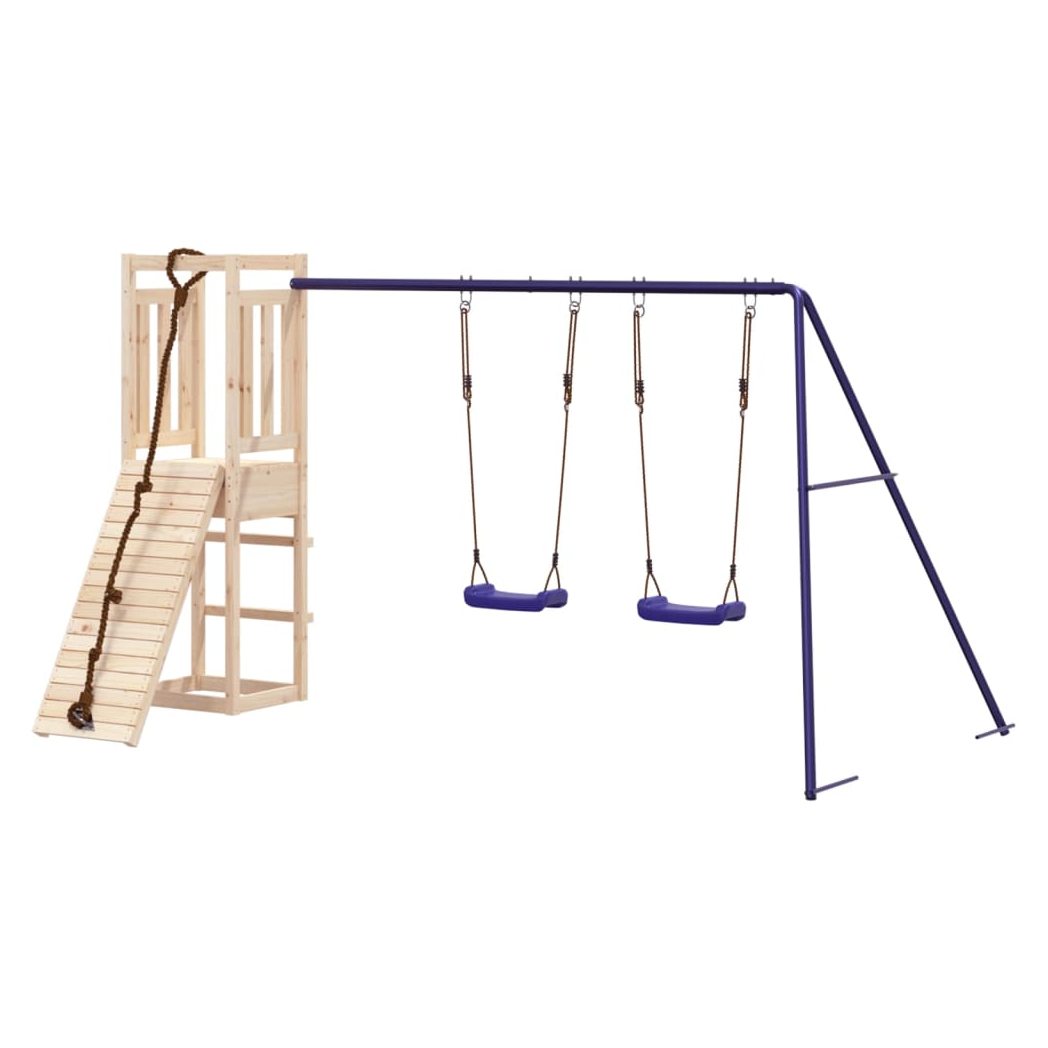 Playhouse with Climbing Wall Swings Solid Wood Pine