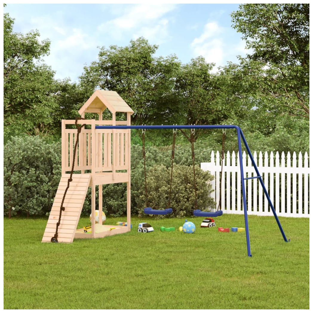 Playhouse with Climbing Wall Swings Solid Wood Pine