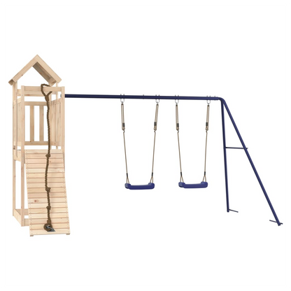 Playhouse with Climbing Wall Swings Solid Wood Pine