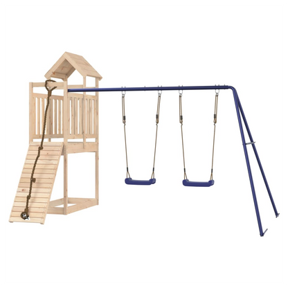 Playhouse with Climbing Wall Swings Solid Wood Pine