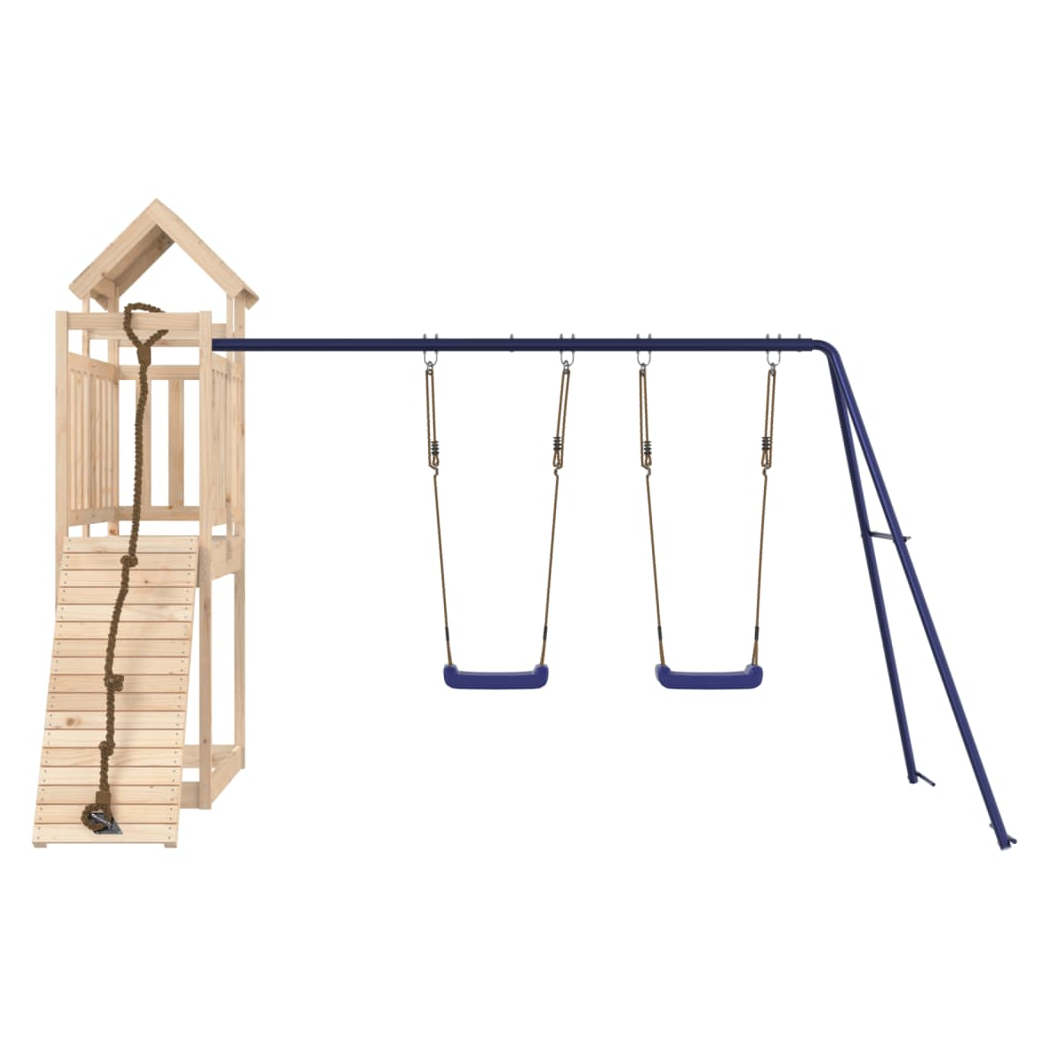 Playhouse with Climbing Wall Swings Solid Wood Pine