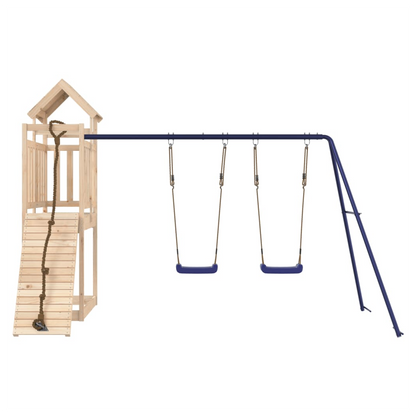 Playhouse with Climbing Wall Swings Solid Wood Pine