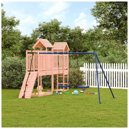 Playhouse with Climbing Wall Swings Solid Wood Douglas