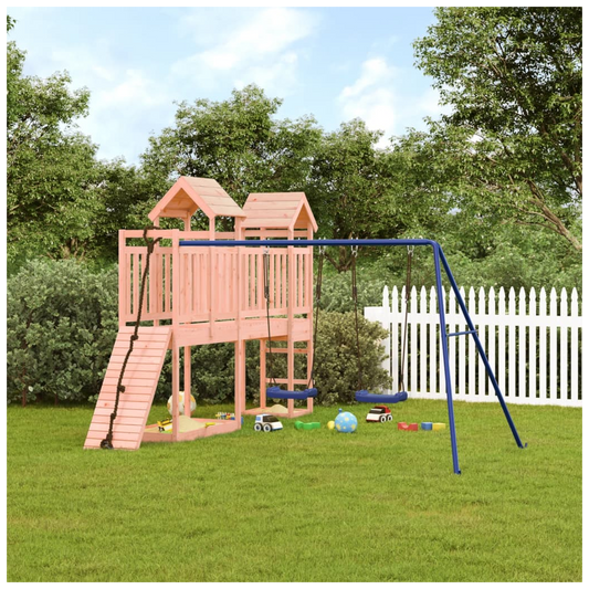 Playhouse with Climbing Wall Swings Solid Wood Douglas