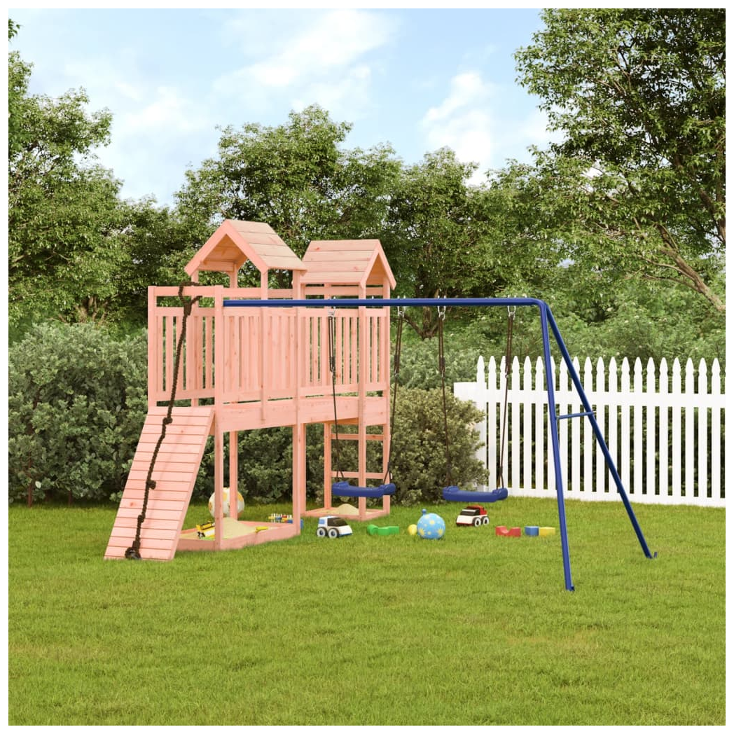 Playhouse with Climbing Wall Swings Solid Wood Douglas