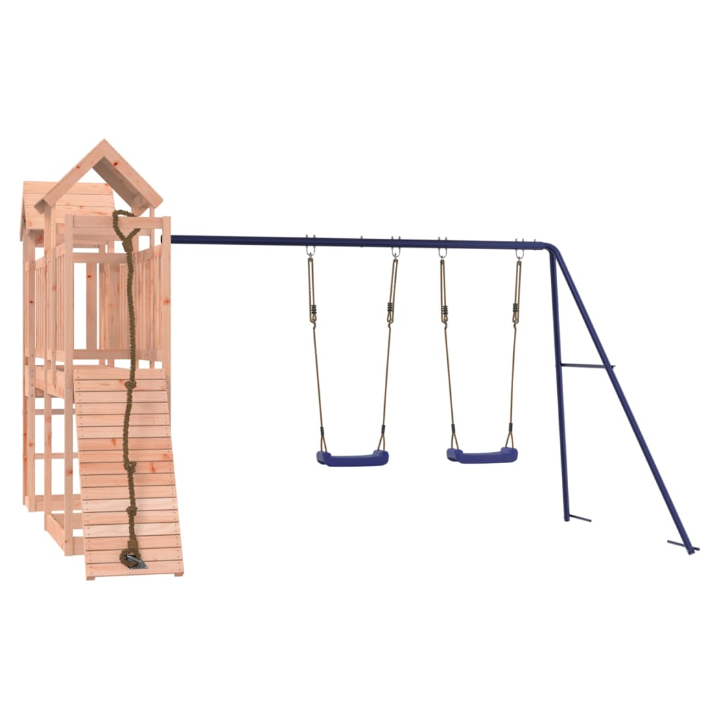 Playhouse with Climbing Wall Swings Solid Wood Douglas