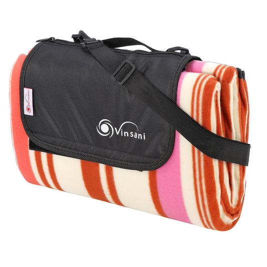 200 x 200cm Folding Picnic Blanket Waterproof & Sandproof- Pink Stripe