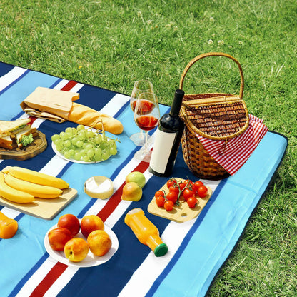 200 x 200cm Folding Picnic Blanket Waterproof & Sandproof- Aqua Stripe