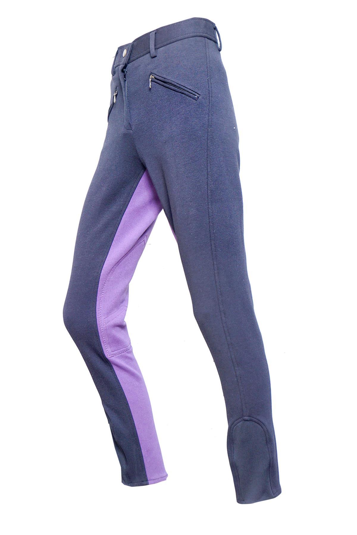 Ladies Jodhpurs Jodhpur Horse Riding Self Seat Stretchy Black/Purple Ladies 10/26''
