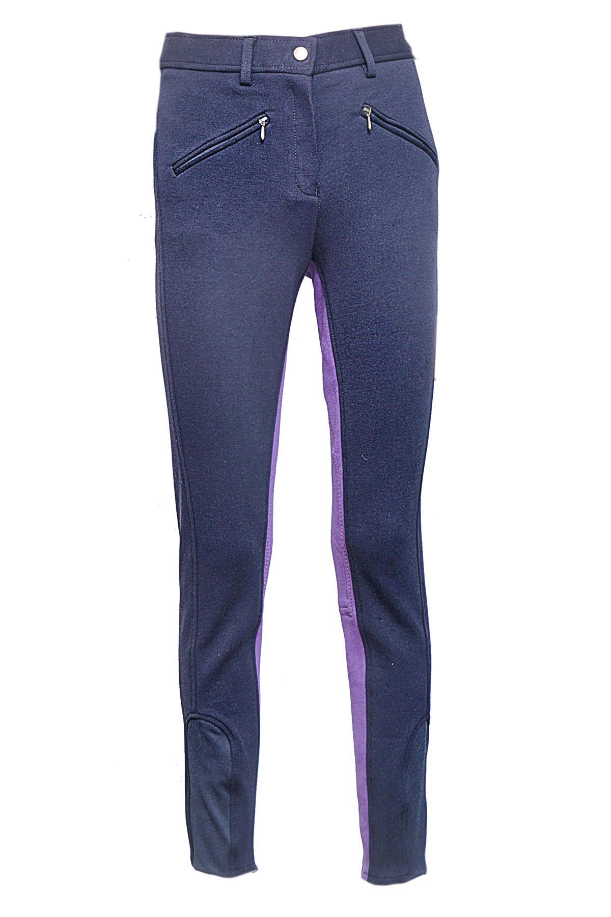 Ladies Jodhpurs Jodhpur Horse Riding Self Seat Stretchy Black/Purple Ladies 10/26''