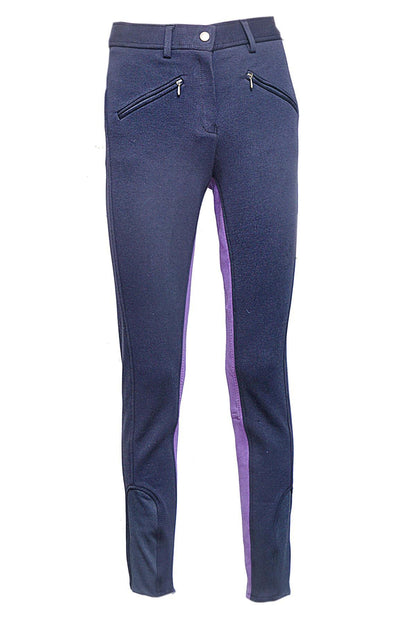 Ladies Jodhpurs Jodhpur Horse Riding Self Seat Stretchy Black/Purple Ladies 10/26''
