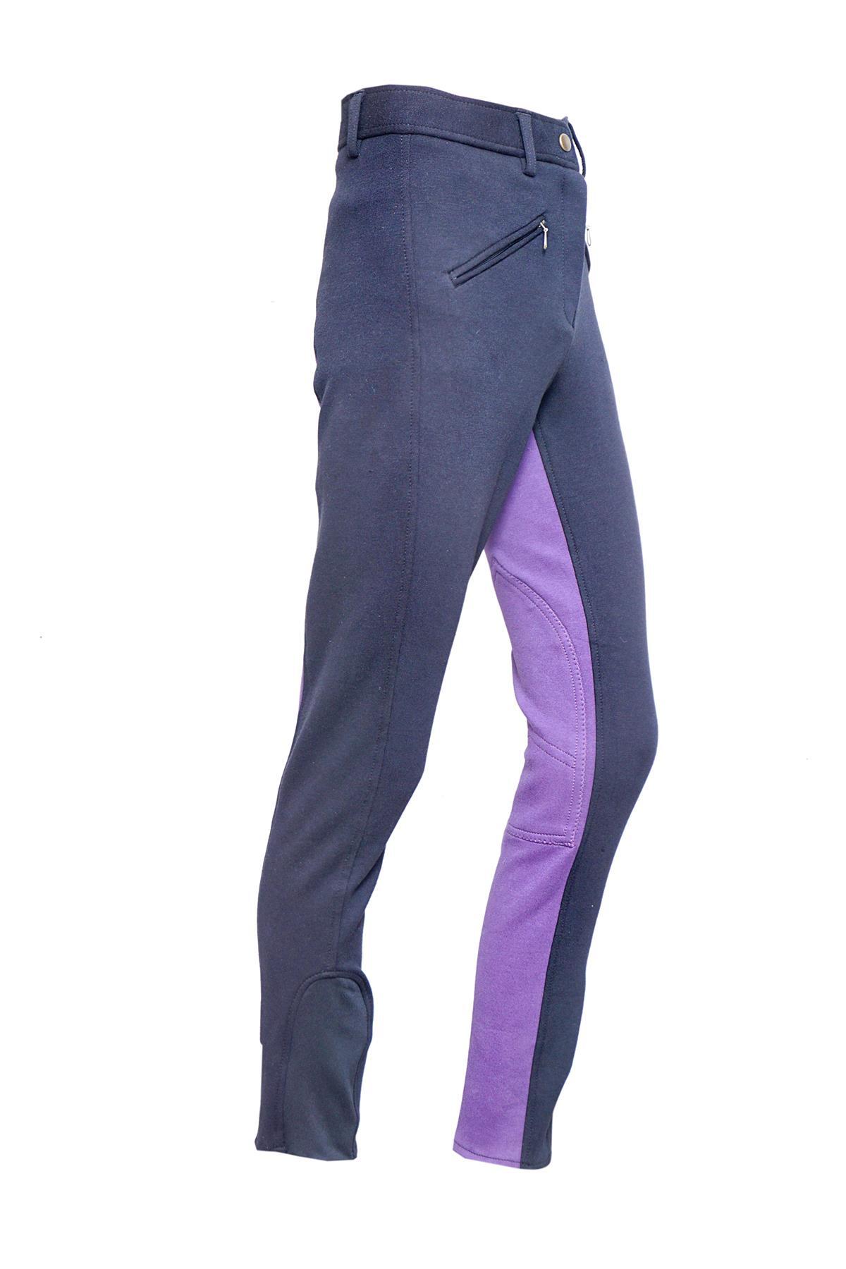 Ladies Jodhpurs Jodhpur Horse Riding Self Seat Stretchy Black/Purple Ladies 10/26''