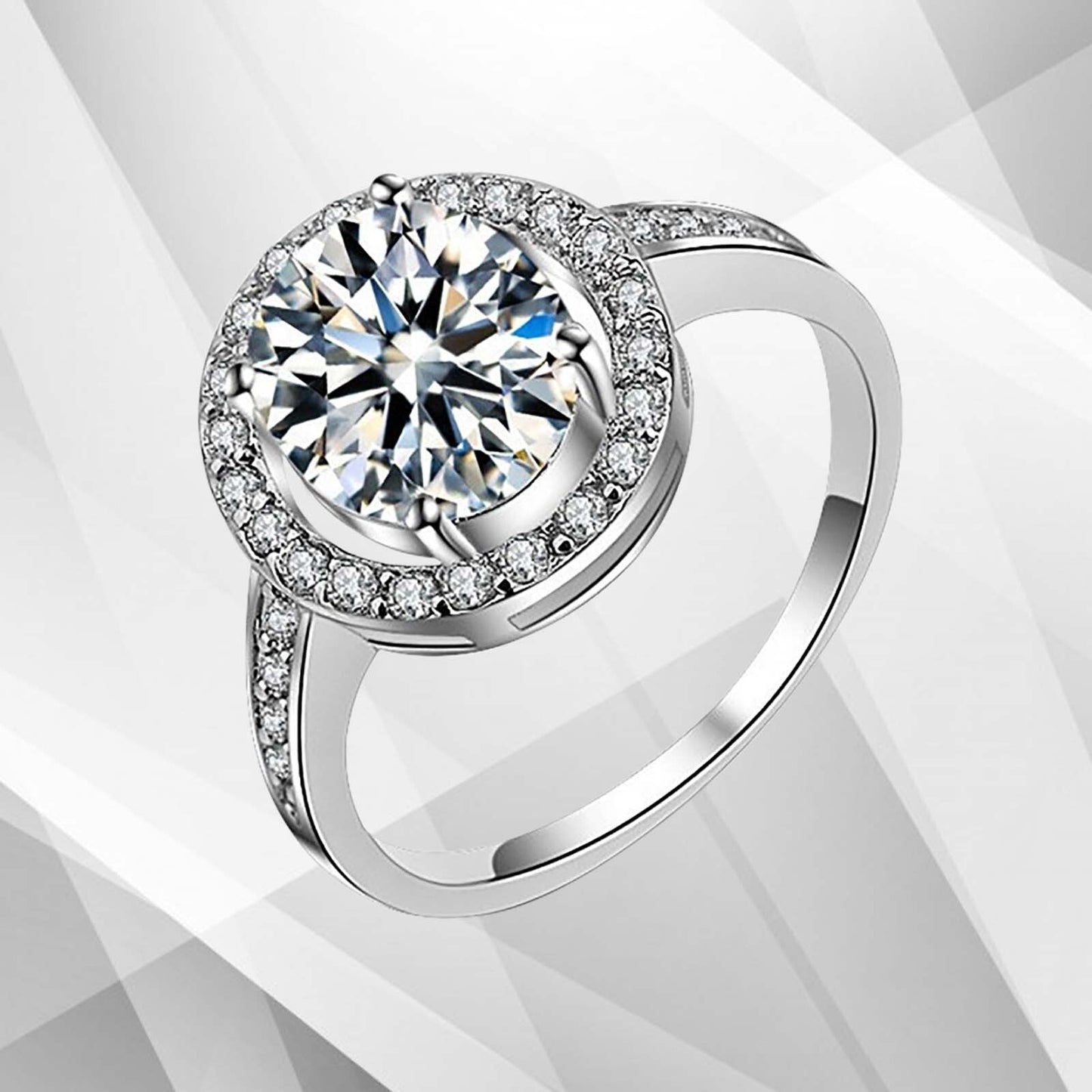 3.2Ct Round-Cut Diamond Cushion Halo Bridal Engagement Ring 18Ct White Gold Over, Ring Size Q
