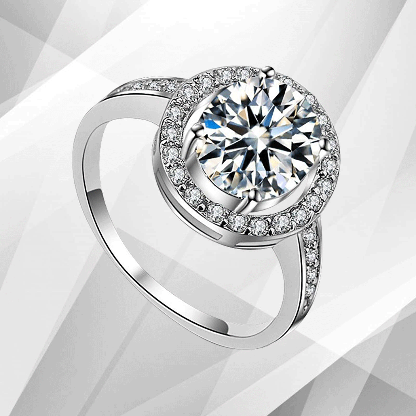 3.2Ct Round-Cut Diamond Cushion Halo Bridal Engagement Ring 18Ct White Gold Over, Ring Size Q
