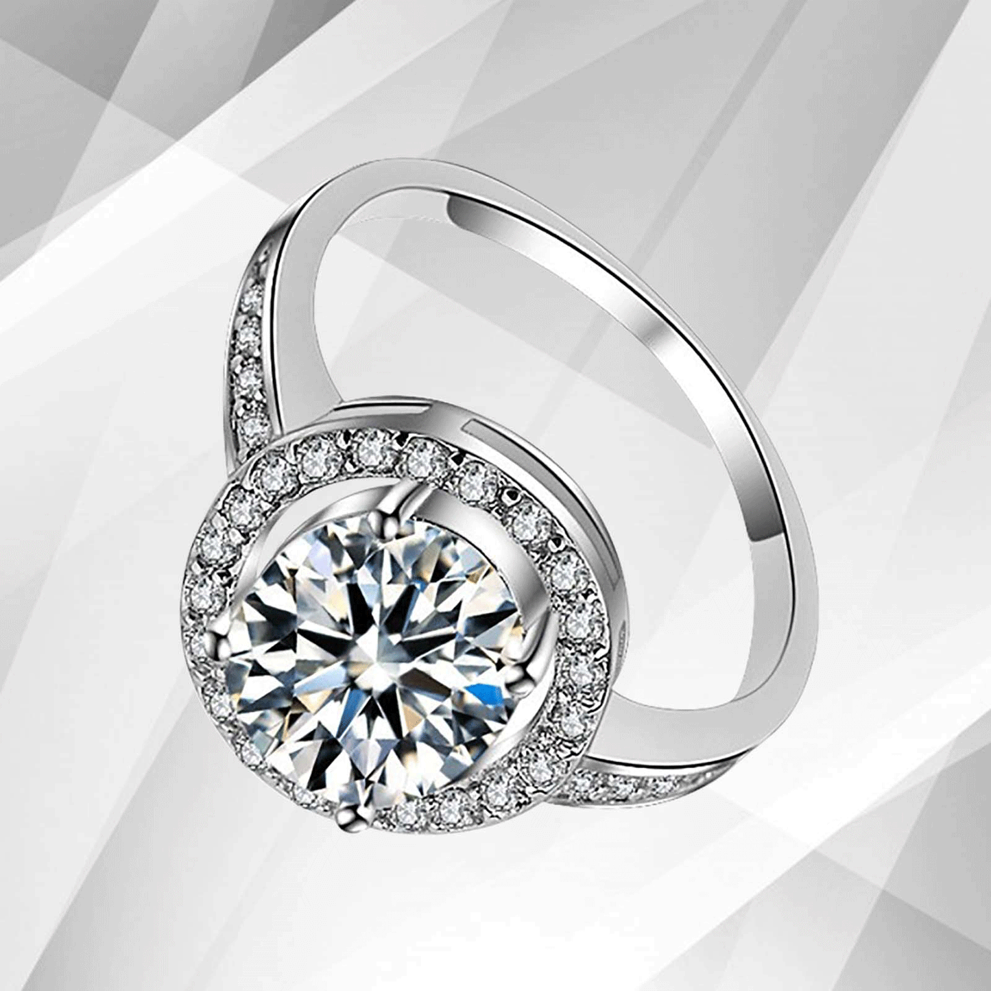3.2Ct Round-Cut Diamond Cushion Halo Bridal Engagement Ring 18Ct White Gold Over, Ring Size Q