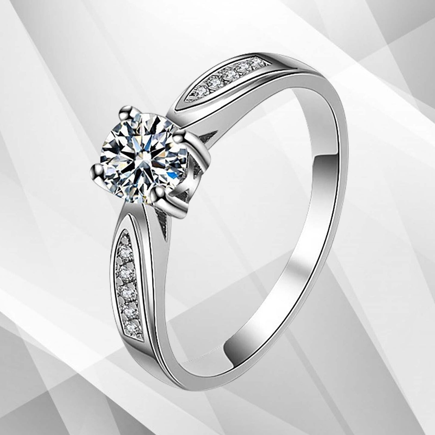2.0Ct Round-Cut 11 Diamonds Solitaire Bridal Engagement Ring 18K White Gold Over, Ring Size N