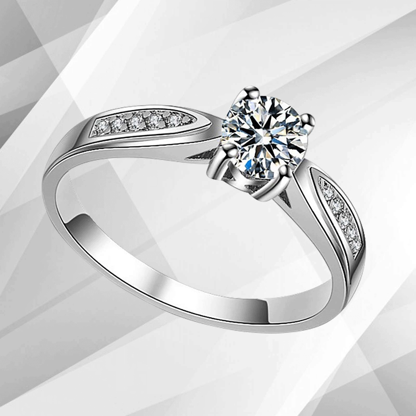 2.0Ct Round-Cut 11 Diamonds Solitaire Bridal Engagement Ring 18K White Gold Over, Ring Size Q
