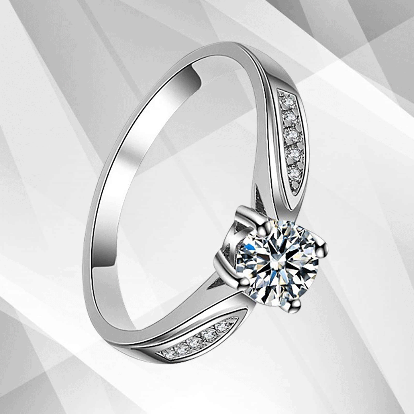 2.0Ct Round-Cut 11 Diamonds Solitaire Bridal Engagement Ring 18K White Gold Over, Ring Size Q