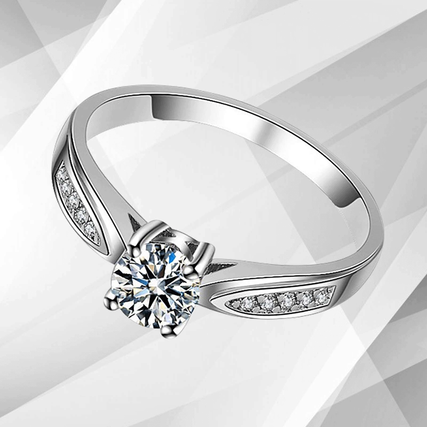 2.0Ct Round-Cut 11 Diamonds Solitaire Bridal Engagement Ring 18K White Gold Over, Ring Size Q