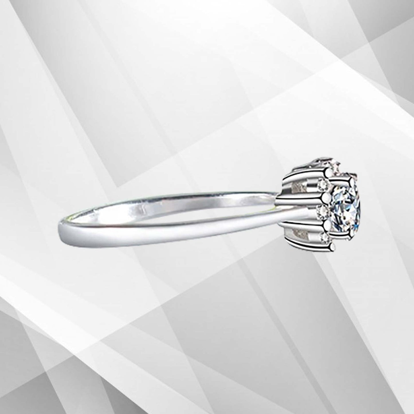 1.8Ct Round-Cut 11 CZ Diamonds Halo Bridal Engagement Ring 9Ct White Gold Over, Ring Size N