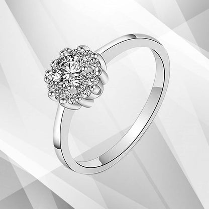 1.8Ct Round-Cut 11 CZ Diamonds Halo Bridal Engagement Ring 9Ct White Gold Over, Ring Size N