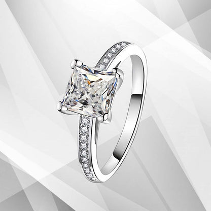 3.2Ct Princess-Cut Diamond Solitaire Bridal Engagement Ring 18Ct White Gold Over, Ring Size R