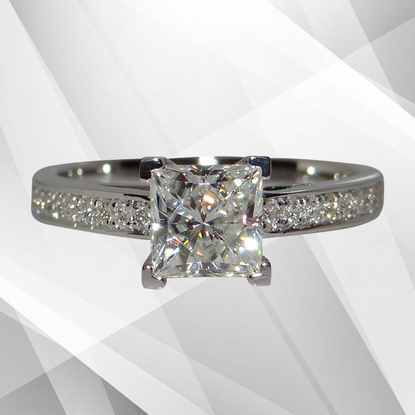 3.2Ct Princess-Cut Diamond Solitaire Bridal Engagement Ring 18Ct White Gold Over, Ring Size R