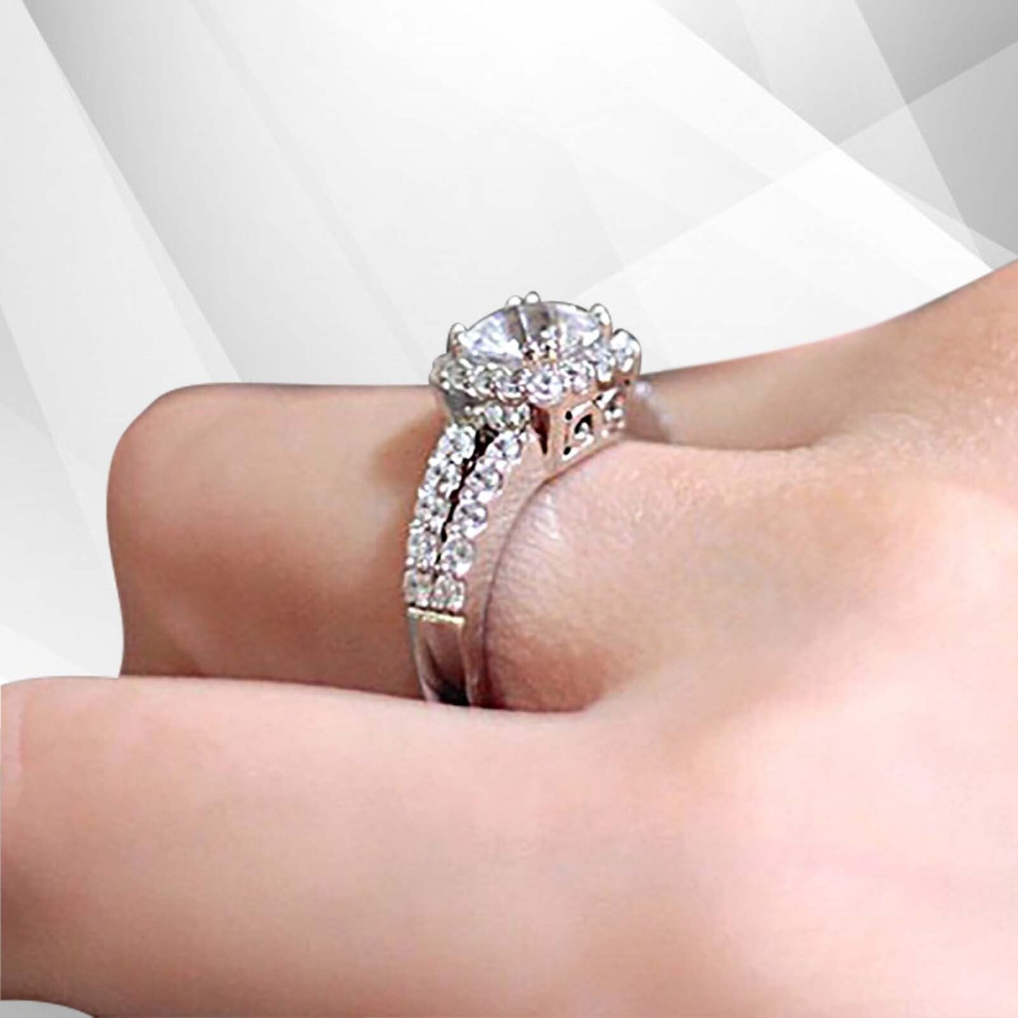 2.5Ct Round-Cut Diamond Cushion Halo Bridal Engagement Ring 18K White Gold Over, Ring Size P