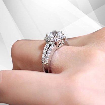 2.5Ct Round-Cut Diamond Cushion Halo Bridal Engagement Ring 18K White Gold Over, Ring Size P