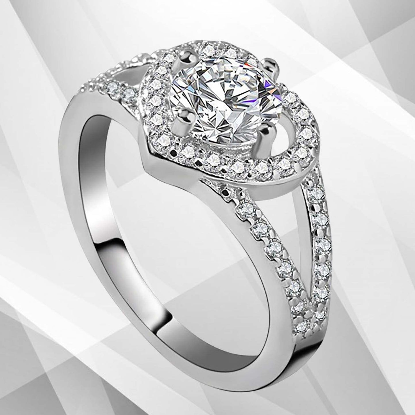 1.8Ct Heart-Cut Diamonds Cushion Halo Bridal Engagement Ring 18K White Gold Over, Ring Size V