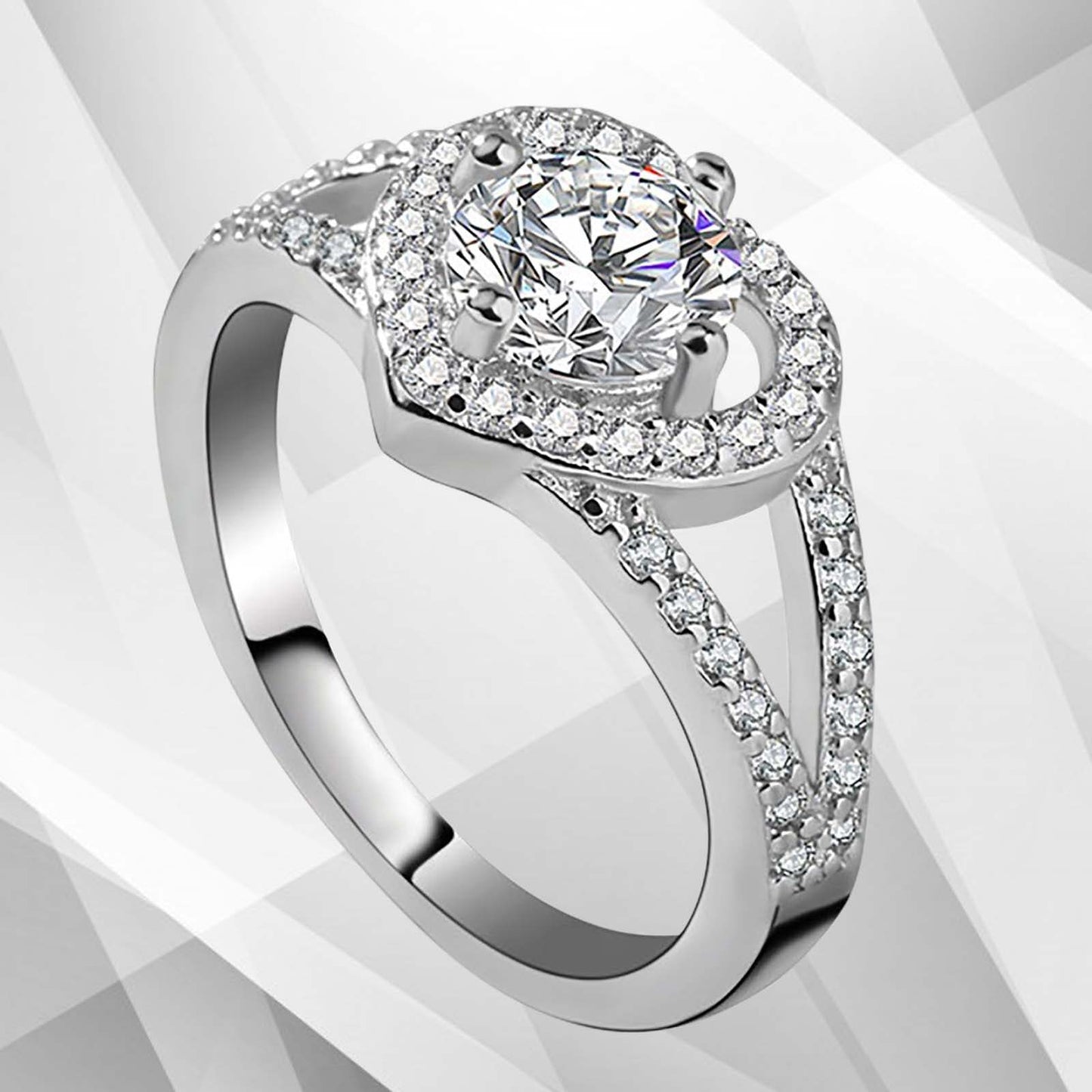 1.8Ct Heart-Cut Diamonds Cushion Halo Bridal Engagement Ring 18K White Gold Over, Ring Size V