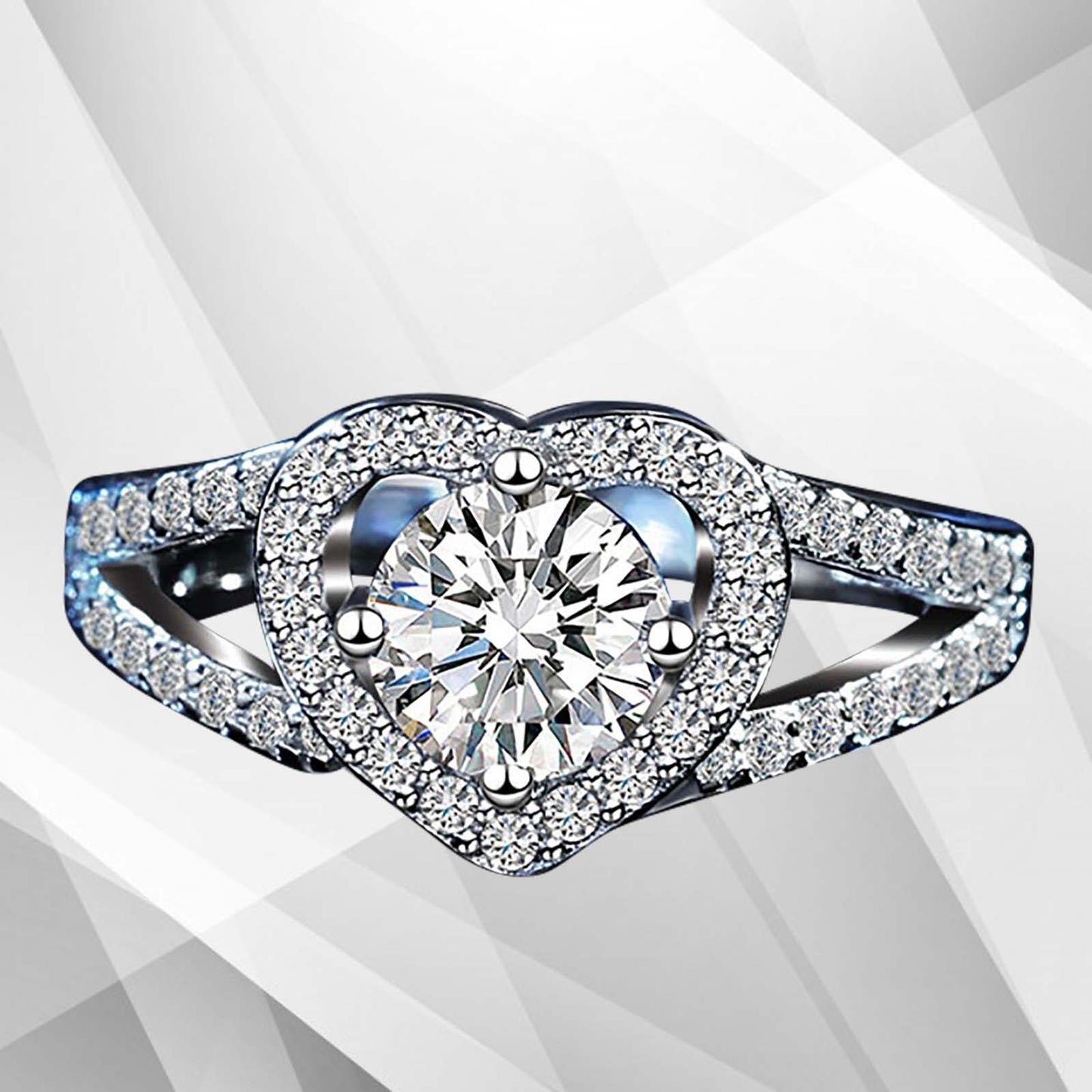 1.8Ct Heart-Cut Diamonds Cushion Halo Bridal Engagement Ring 18K White Gold Over, Ring Size V