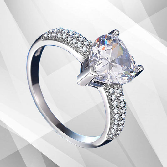 3.2Ct Heart Shaped Diamond Solitaire Bridal Engagement Ring 18Ct White Gold Over, Ring Size P