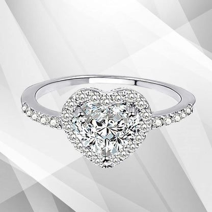 2.88Ct Heart-Cut CZ Diamonds Halo Bridal Engagement Ring 18Ct White Gold Over, Ring Size O