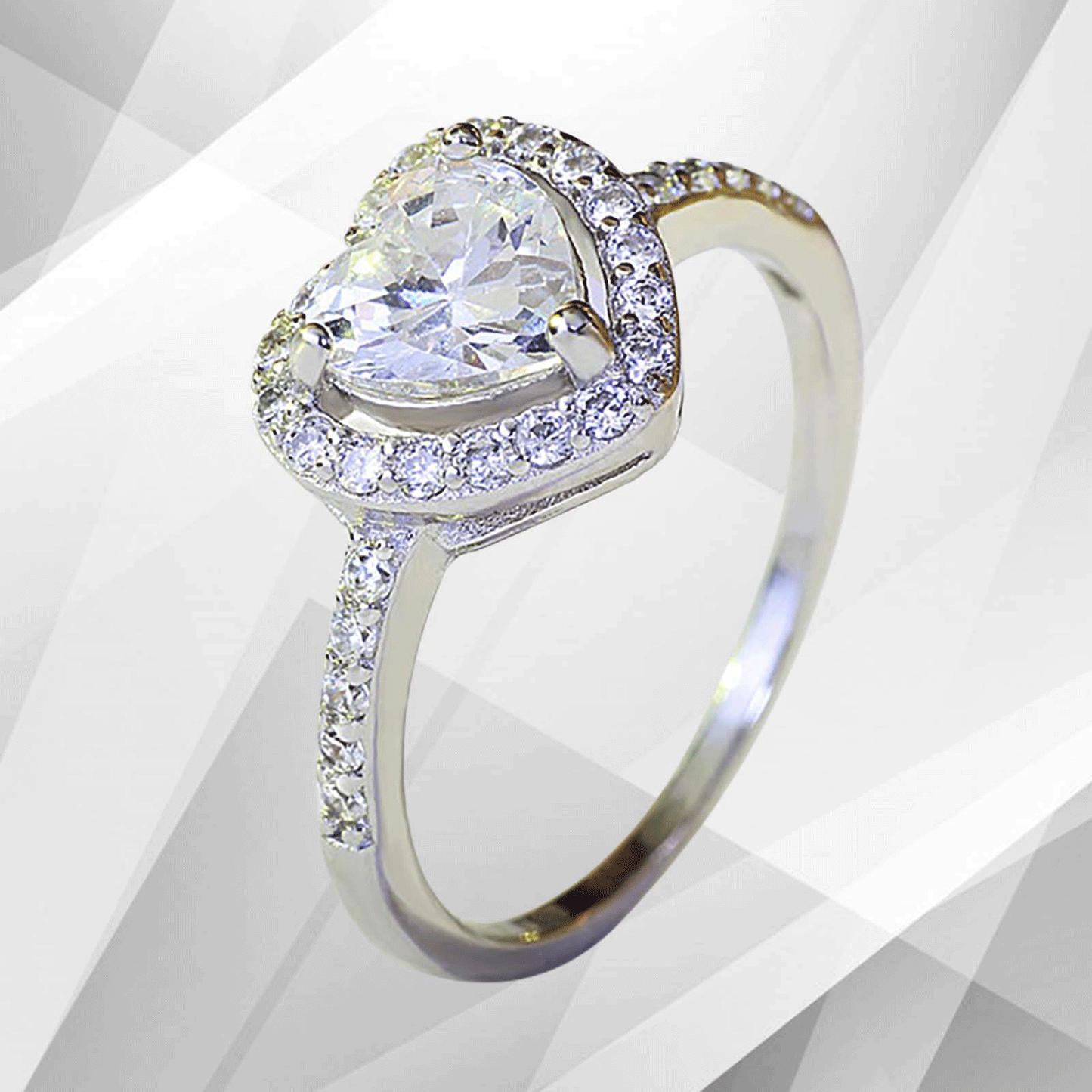 2.88Ct Heart-Cut CZ Diamonds Halo Bridal Engagement Ring 18Ct White Gold Over, Ring Size O
