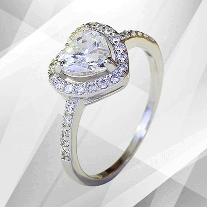 2.88Ct Heart-Cut CZ Diamonds Halo Bridal Engagement Ring 18Ct White Gold Over, Ring Size O