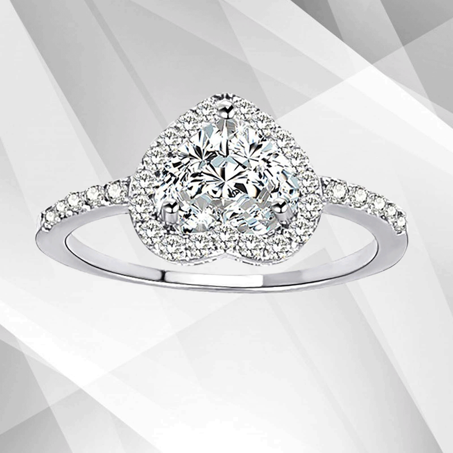 2.88Ct Heart-Cut CZ Diamonds Halo Bridal Engagement Ring 18Ct White Gold Over, Ring Size O
