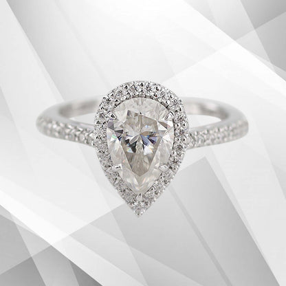 2.88Ct Pear-Cut Diamond Cushion Halo Bridal Engagement Ring 18Ct White Gold Over, Ring Size K