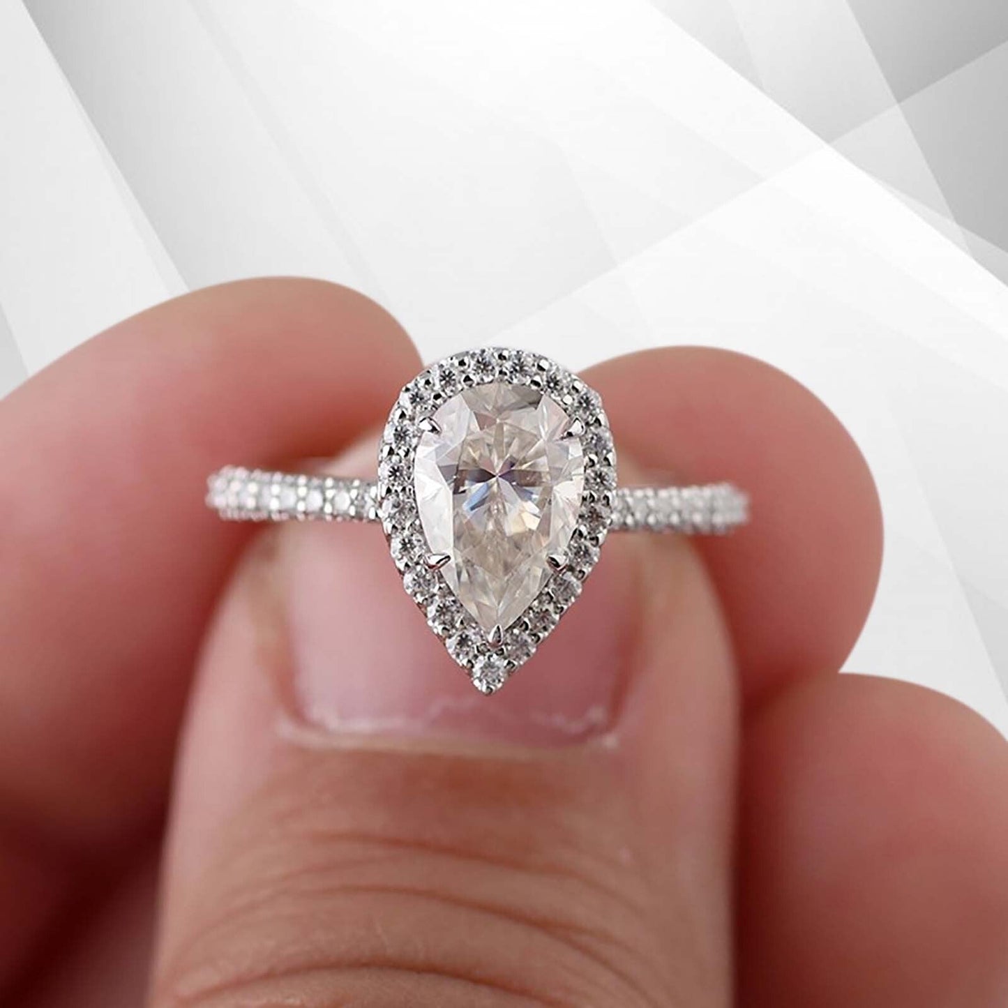 2.88Ct Pear-Cut Diamond Cushion Halo Bridal Engagement Ring 18Ct White Gold Over, Ring Size K