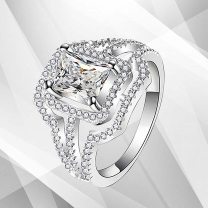 3.2Ct Square-Cut Diamond Cushion Halo Bridal Engagement Ring 18K White Gold Over, Ring Size L