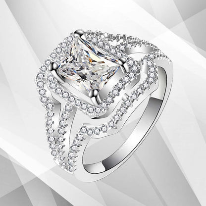 3.2Ct Square-Cut Diamond Cushion Halo Bridal Engagement Ring 18K White Gold Over, Ring Size L