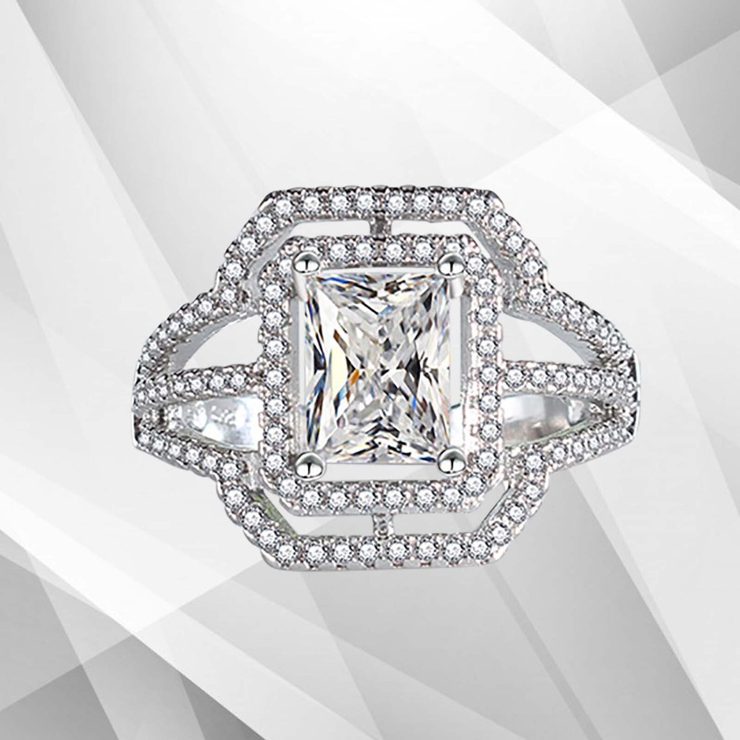 3.2Ct Square-Cut Diamond Cushion Halo Bridal Engagement Ring 18K White Gold Over, Ring Size L