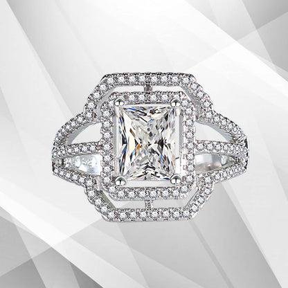 3.2Ct Square-Cut Diamond Cushion Halo Bridal Engagement Ring 18K White Gold Over, Ring Size L